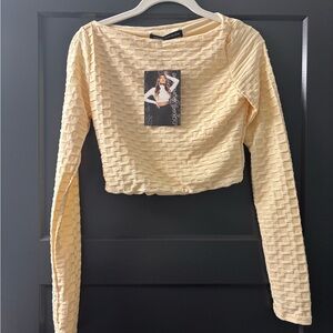 Naked Wardrobe Textured Cream Long Sleeve Blouse